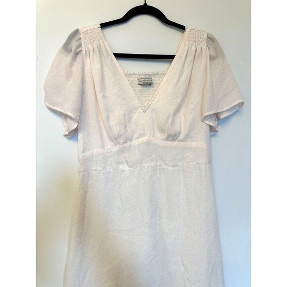 Abercrombie and Fitch Pink and White Flowy V-neck Mini Dress Size Medium - Picture 4 of 7